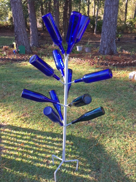 Bottle Tree with Blue Bottles